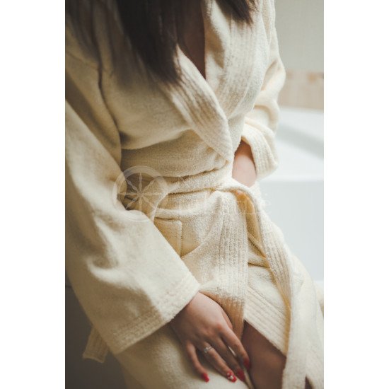 Cotton bathrobe with a hood ,,CREAM"