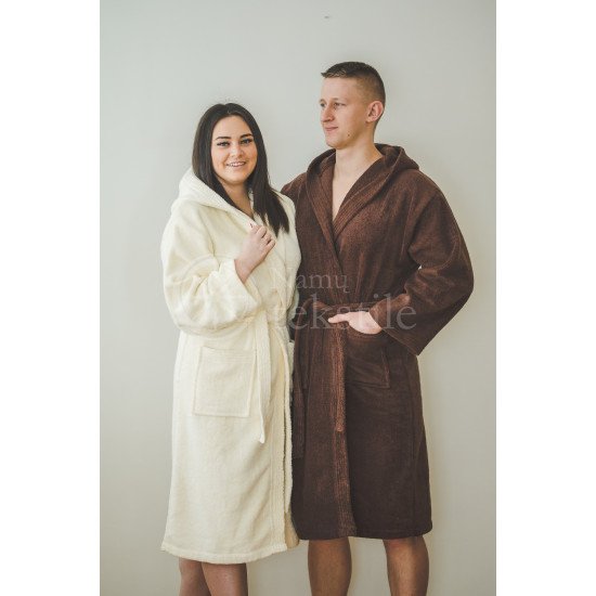 Cotton bathrobe with a hood ,,CHOCOLATE"