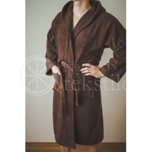 Cotton bathrobe with a hood ,,CHOCOLATE"