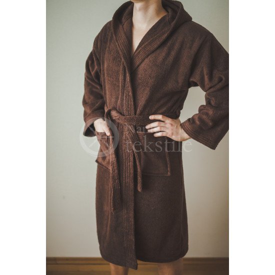 Cotton bathrobe with a hood ,,CHOCOLATE"