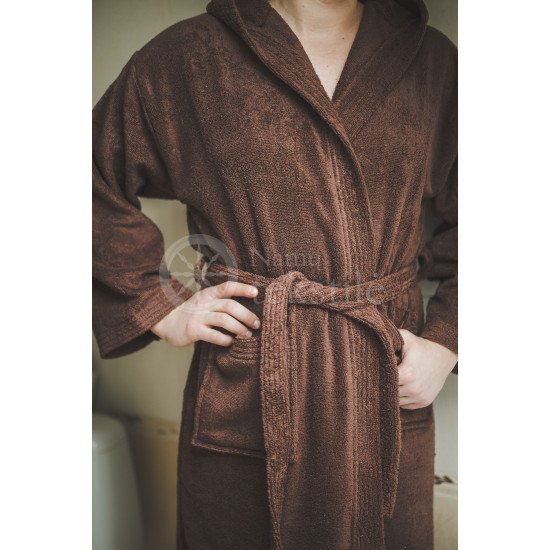Cotton bathrobe with a hood ,,CHOCOLATE"