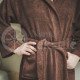 Cotton bathrobe with a hood ,,CHOCOLATE"