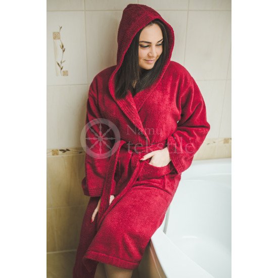 Cotton bathrobe with a hood ,,Burgundy"