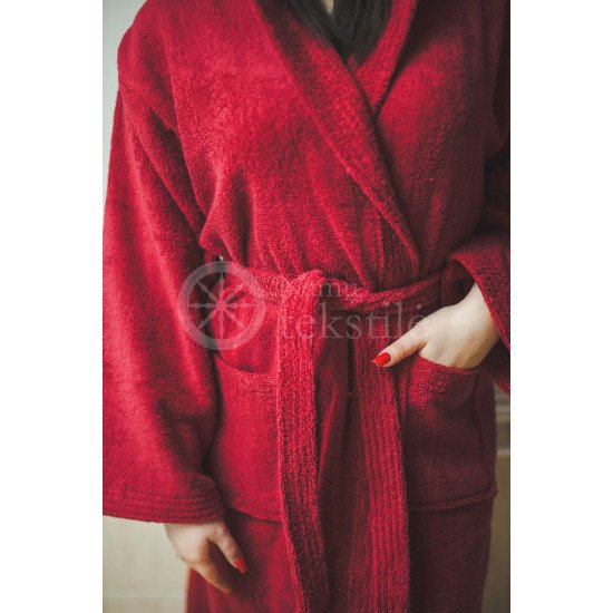 Cotton bathrobe with a hood ,,Burgundy"