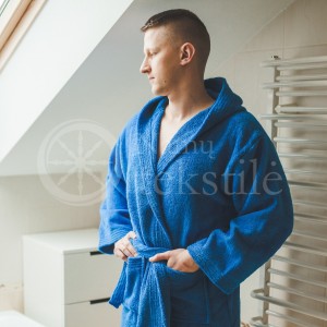 Medvilninis švelnus frotinis chalatas su gobtuvu mėlynos spalvos (ROYAL BLUE)