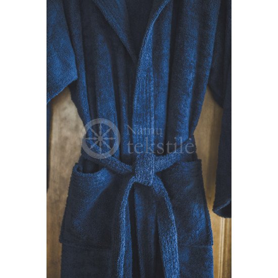 Cotton bathrobe with a hood ,,Dark blue"