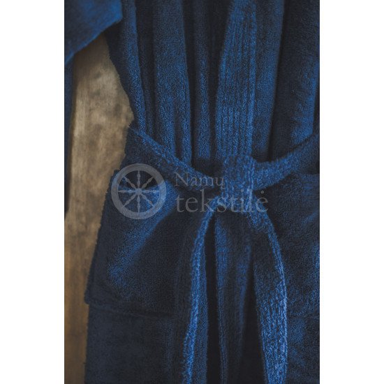 Cotton bathrobe with a hood ,,Dark blue"