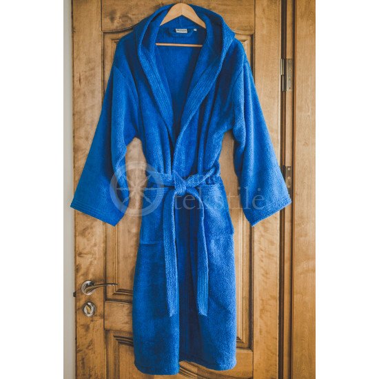 Cotton bathrobe with a hood ,,Blue"