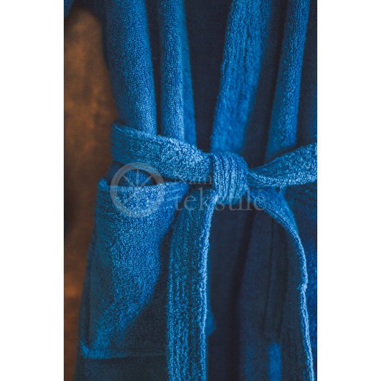 Cotton bathrobe with a hood ,,Blue"