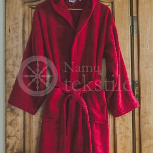 Medvilninis švelnus frotinis chalatas su apykakle bordo spalvos (BURGUNDY)