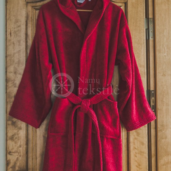 Medvilninis švelnus frotinis chalatas su apykakle bordo spalvos (BURGUNDY)