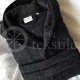 Medvilninis švelnus frotinis chalatas su gobtuvu juodos spalvos (BLACK)