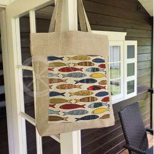 Printed semi-linen shopping bag "Fish"
