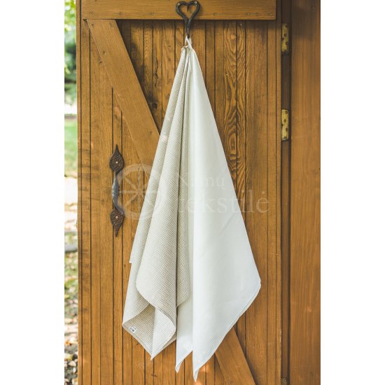 Half-linen waffle white bath towel