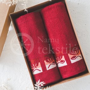 Set of towels with a design in a box BURGUNDY