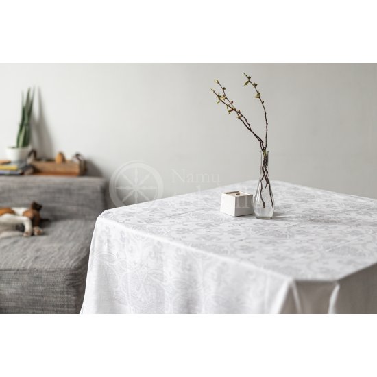 Jacquard linen tablecloth LELIJA (white)