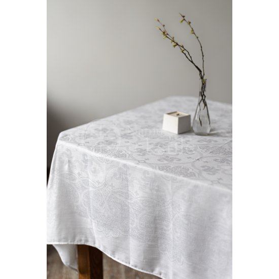 Jacquard linen tablecloth LELIJA (white)