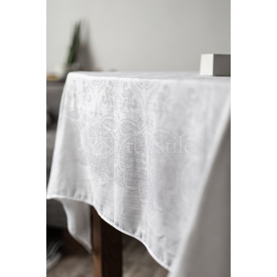 Jacquard linen tablecloth LELIJA (white)