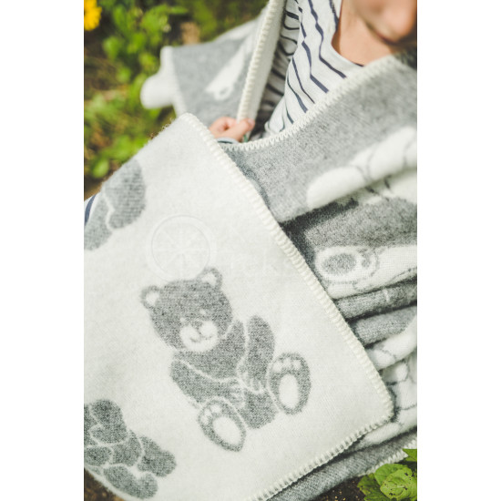 Woollen children's blanket ,,Meškiukai" grey