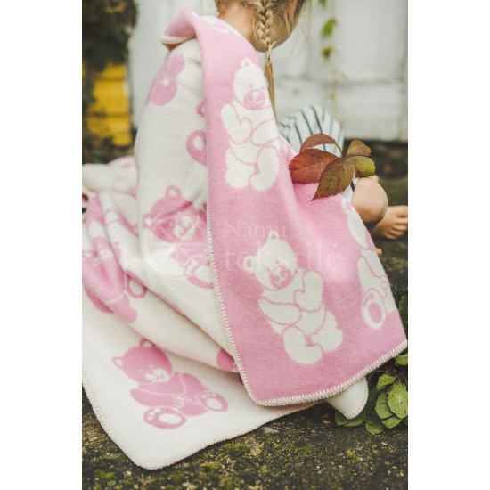 Woollen children's blanket ,,Meškiukai" pink