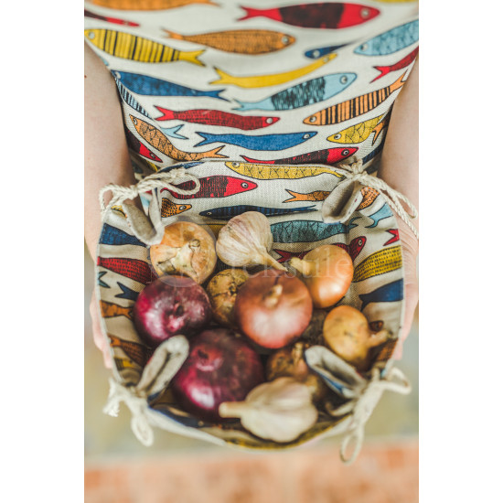 Colourful half-linen bread basket "Žuvys"
