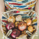 Colourful half-linen bread basket "Žuvys"