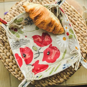 Colourful half-linen bread basket "Aguonos"