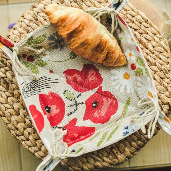 Colourful half-linen bread basket "Aguonos"