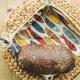 Colourful half-linen bread basket "Žuvys"