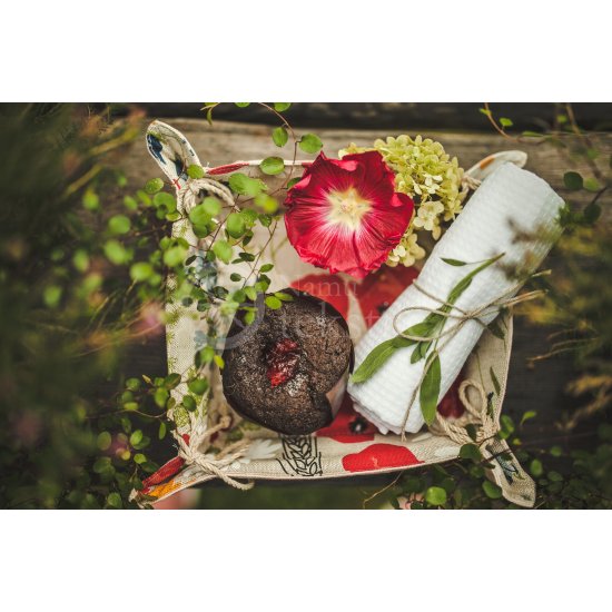 Colourful half-linen bread basket "Aguonos"