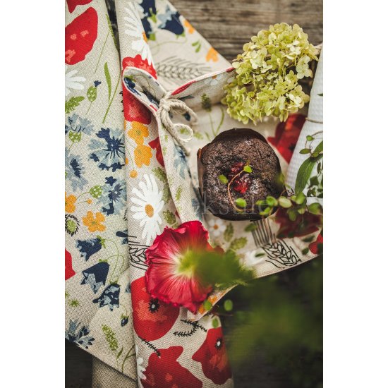 Colourful half-linen kitchen towel "Aguonos"