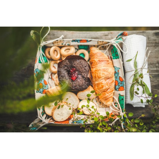 Colourful half-linen bread basket "Katės"