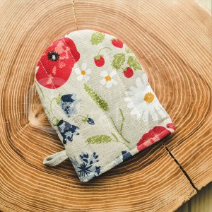 Colourful half-linen pot holder "Aguonos"