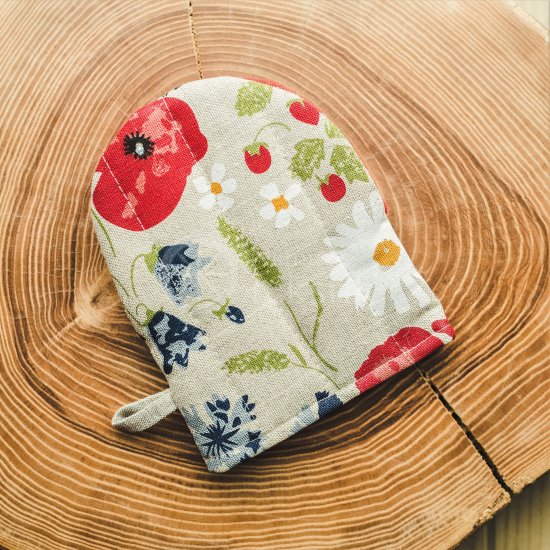 Colourful half-linen pot holder "Aguonos"