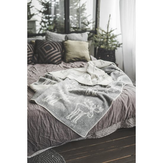Vilnonis pledas ,,Naujas briedis" pilkas 130x200